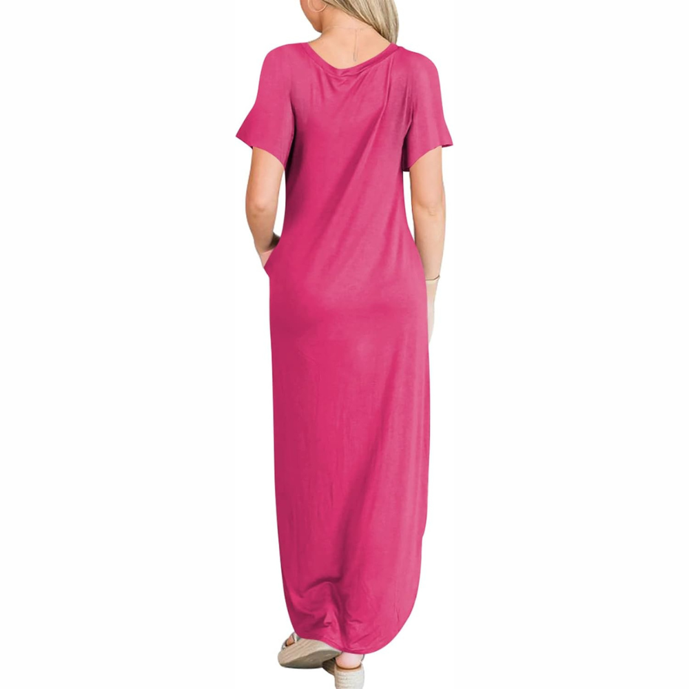 Casual Maxi Sundress With Short Sleeves And Split Hem For Women