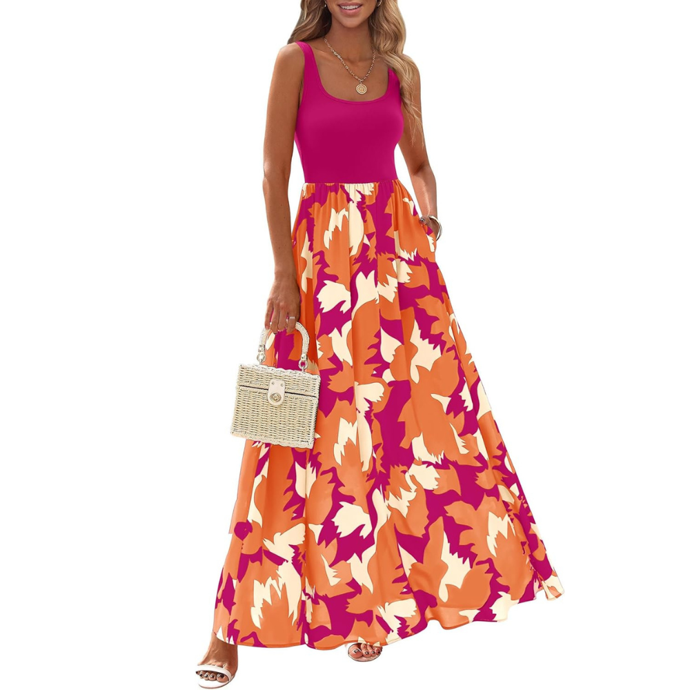 Sleeveless Boho Floral Maxi Sundress for Women Beachwear