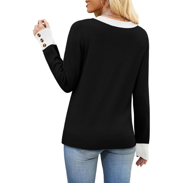 ightweight Sweaters for Women Long Sleeve V Neck Knit Outfits with Decorative Buttons 