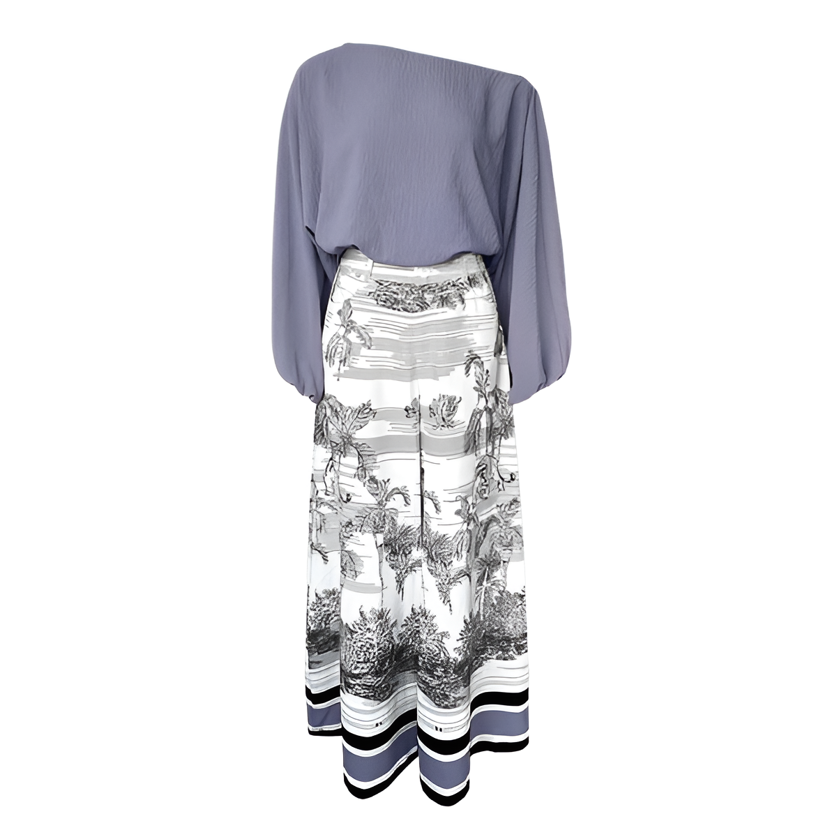 Two Piece Set With Flowy Pants And Top For Women