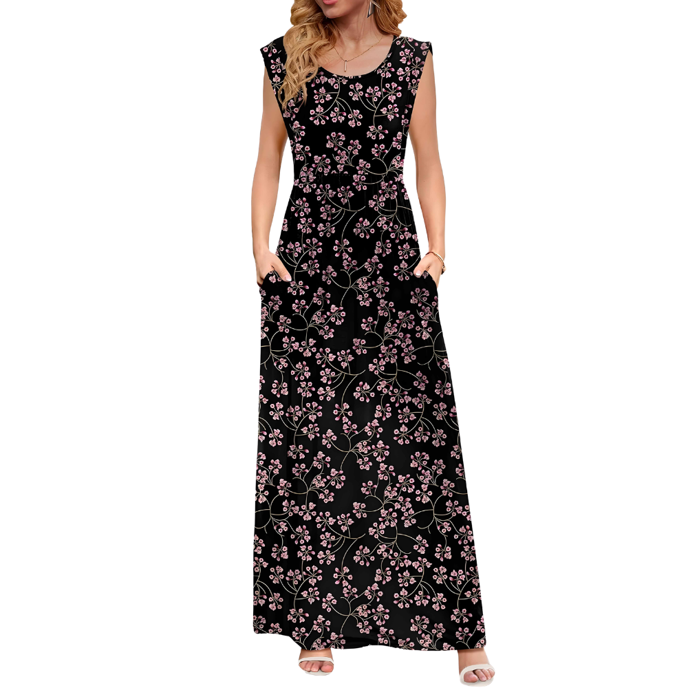 Casual Short Sleeve Summer Maxi Dress With Pockets For Women