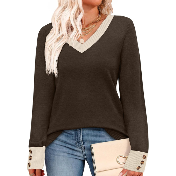 ightweight Sweaters for Women Long Sleeve V Neck Knit Outfits with Decorative Buttons 