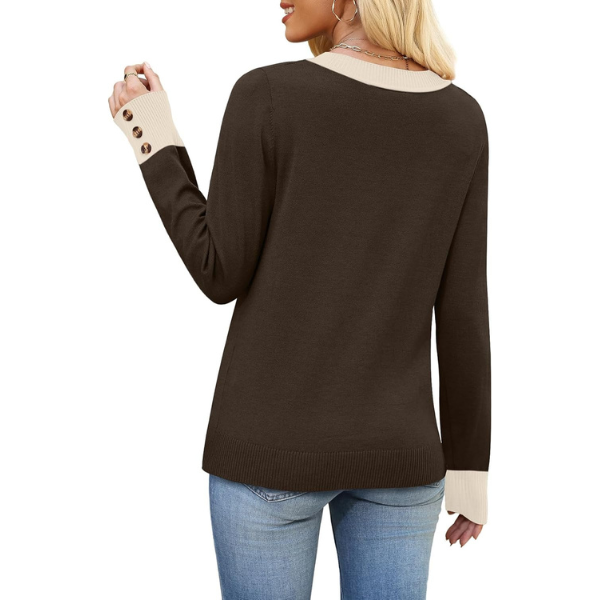 ightweight Sweaters for Women Long Sleeve V Neck Knit Outfits with Decorative Buttons 