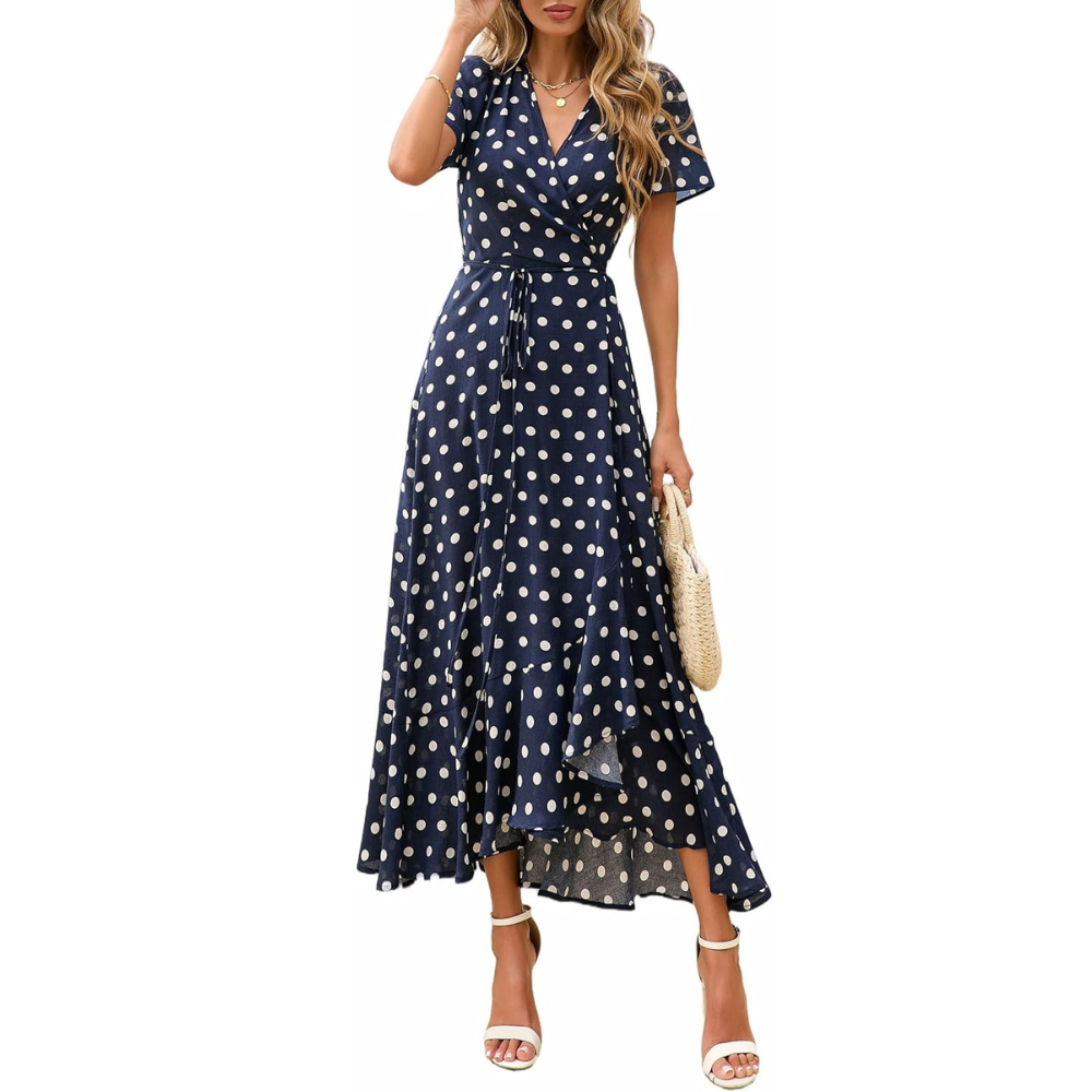 Boho Floral Wrap V Neck Maxi Dress for Women