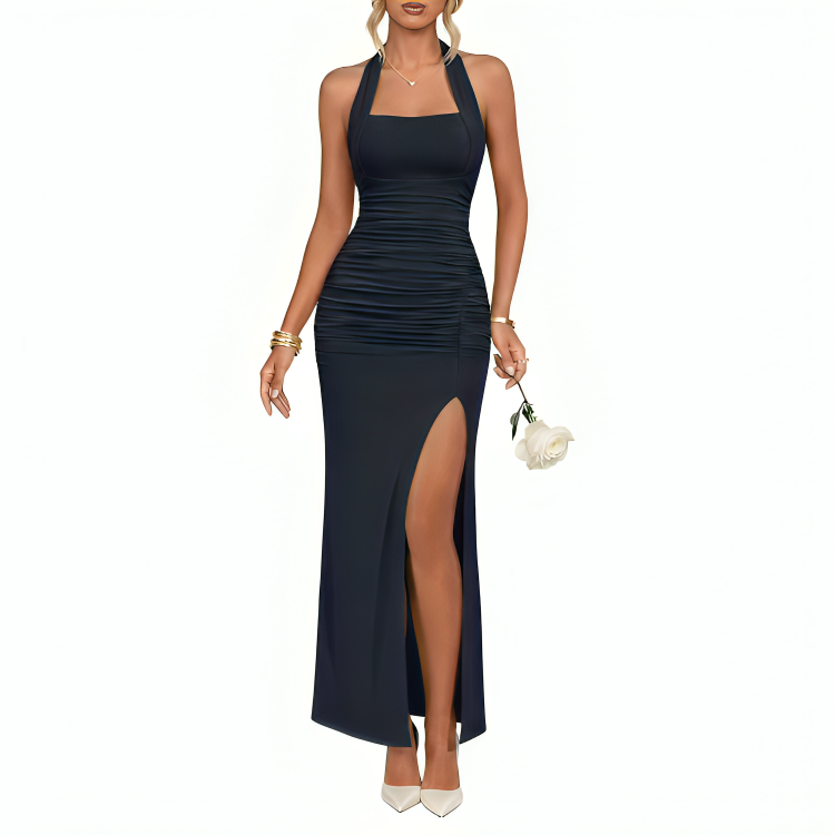 Summer And Halter Backless Sleeveless Ruched Beach Cocktail For Women