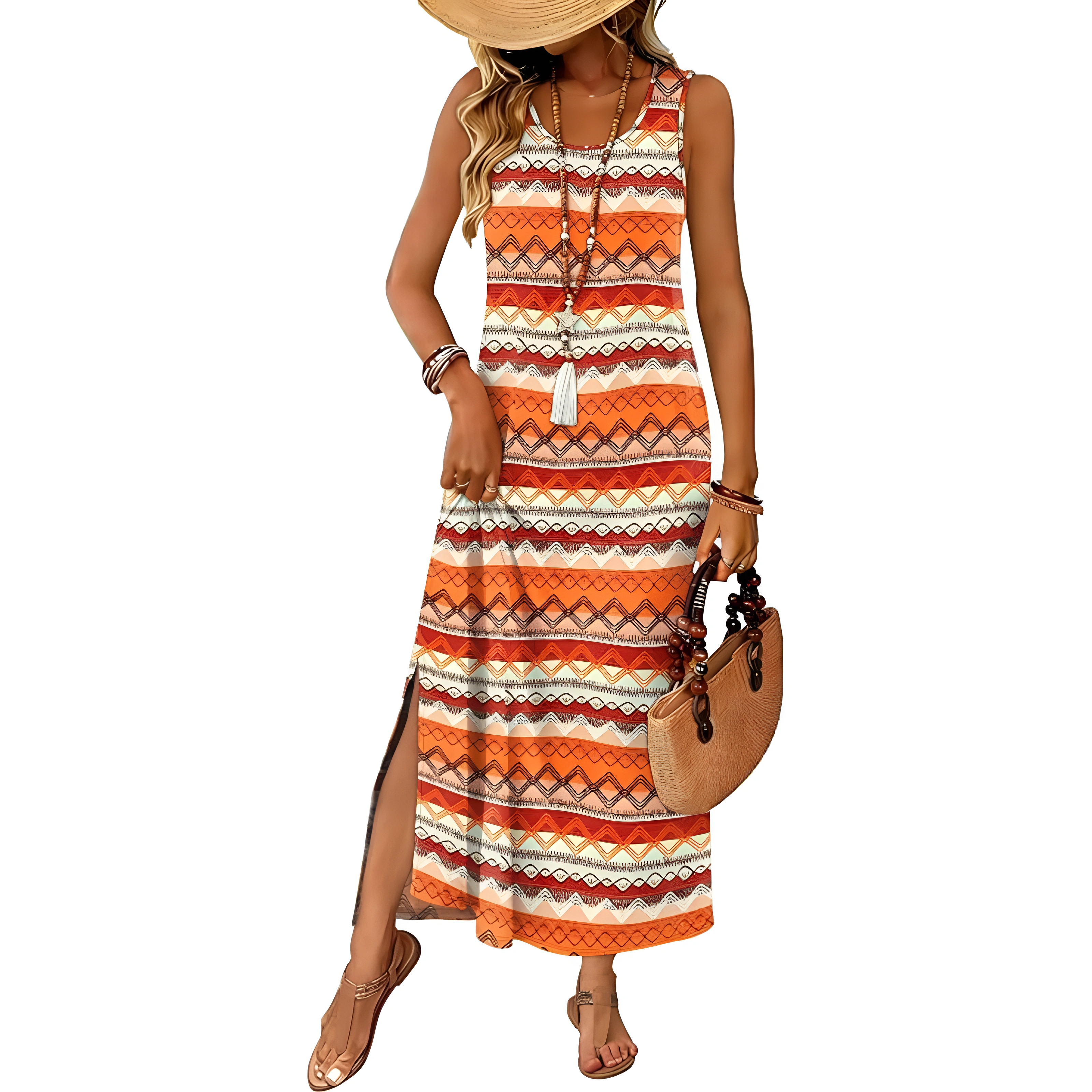 Sleeveless Maxi Beach Dress With Pockets For Women