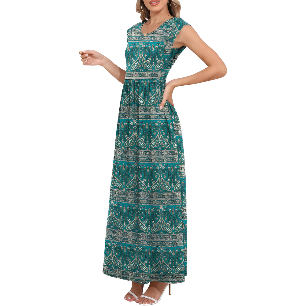 Casual Short Sleeve Summer Maxi Dress With Pockets For Women