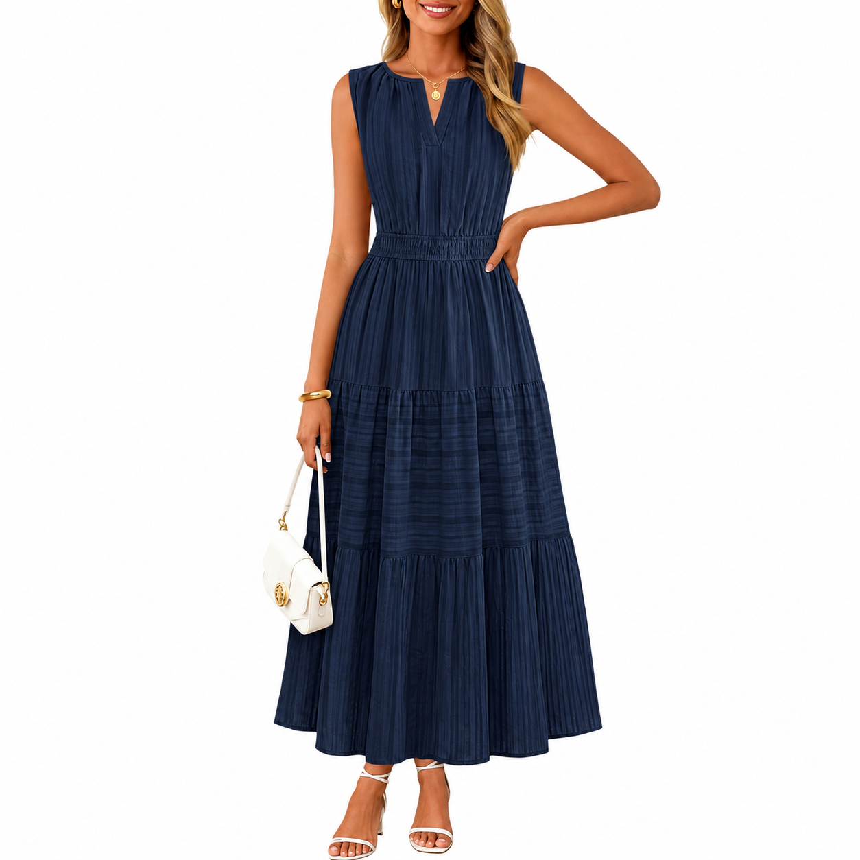 Summer Spring Casual Boho V Sleeveless Maxi Dress For Women