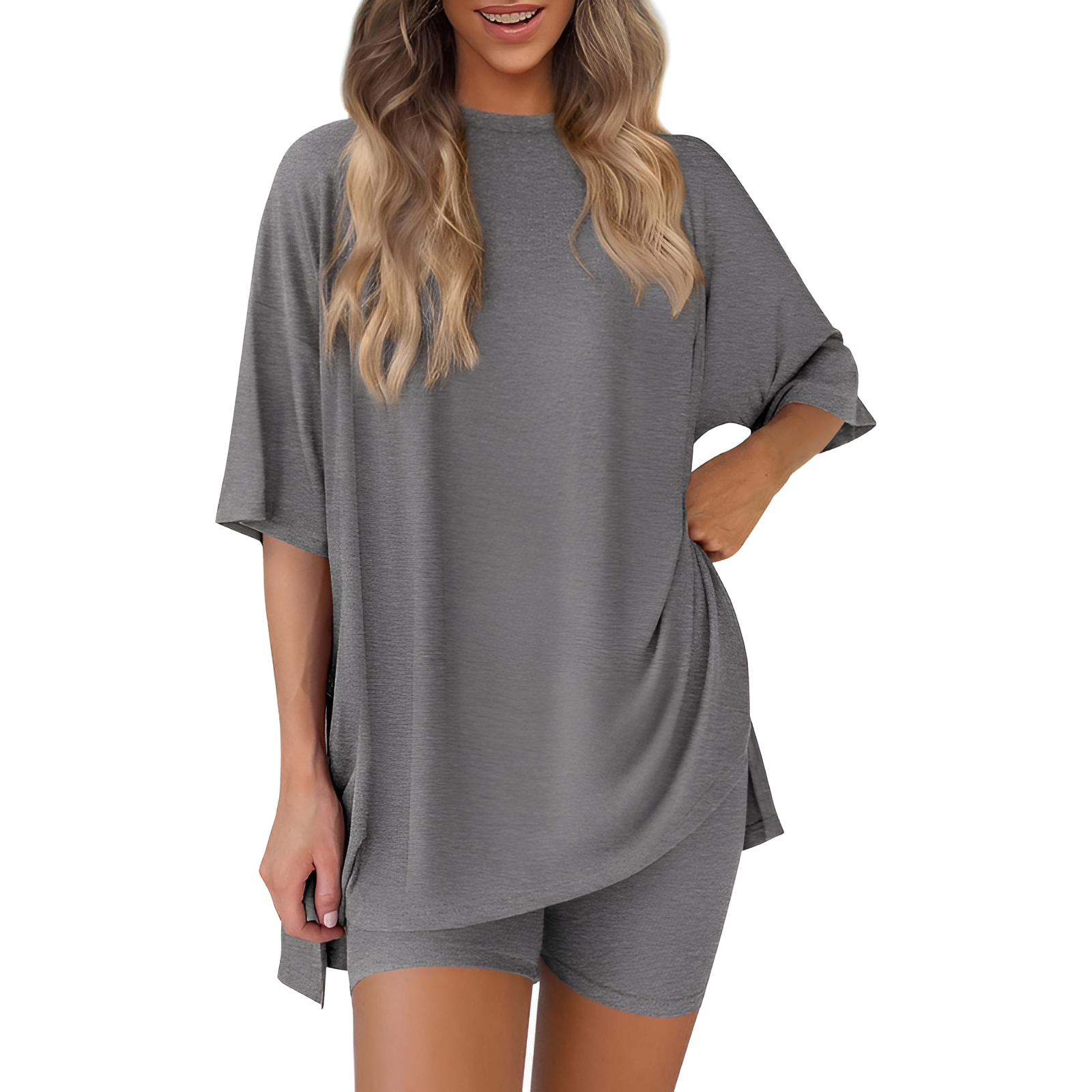 Two Piece Lounge Sets For Women With Oversized T Shirt And Biker Shorts