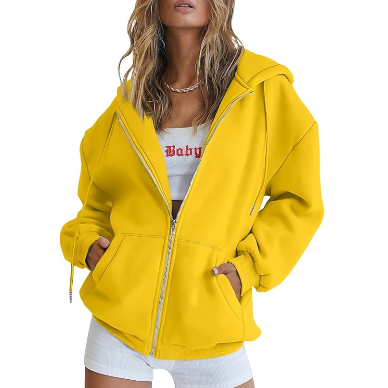 Womens Drawstring Zip Up Cute Hoodies Fall Jacket Oversized 