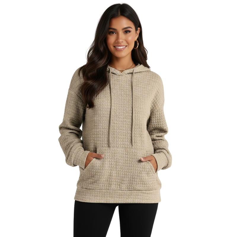 Womens Hoodies Casual Long Sleeve Drawstring Waffle Pullover Tops Loose Hooded Sweatshirt With Pocket