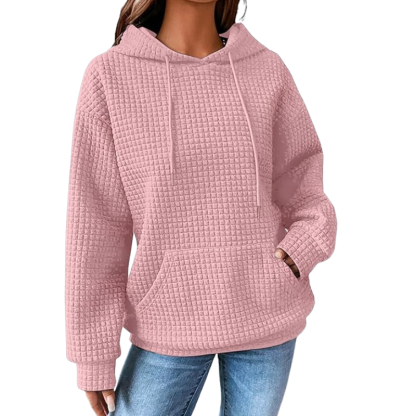 Womens Hoodies Casual Long Sleeve Drawstring Waffle Pullover Tops Loose Hooded Sweatshirt With Pocket