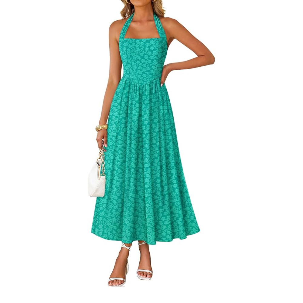 Summer Halter Sleeveless Floral A Line Maxi Dress For Women