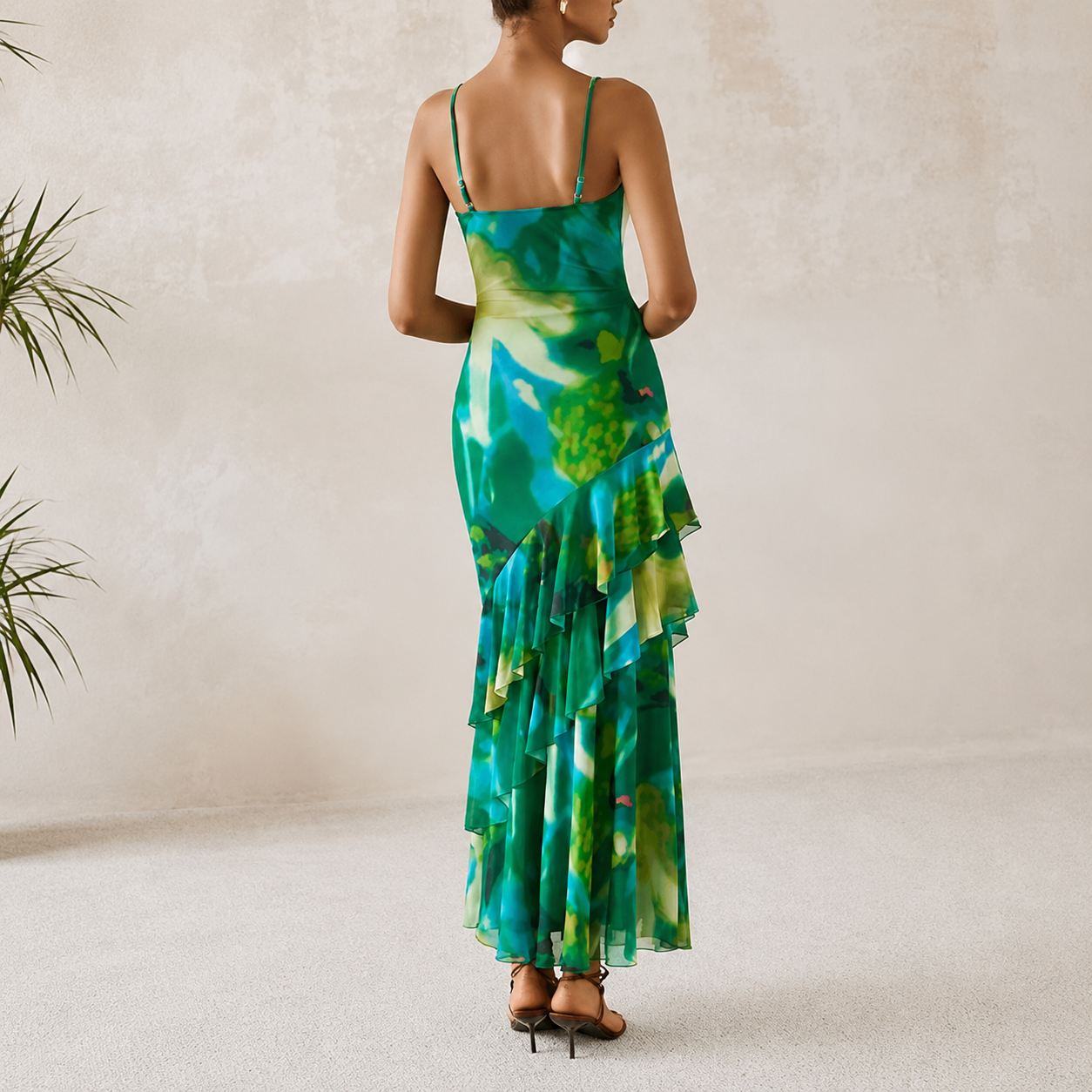 Summer Spring Tiered Floral Beach Maxi Dress Spaghetti For Women