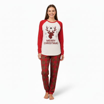 Christmas Family Matching Pajamas Set Reindeer Plaid Sleepwear Outfits