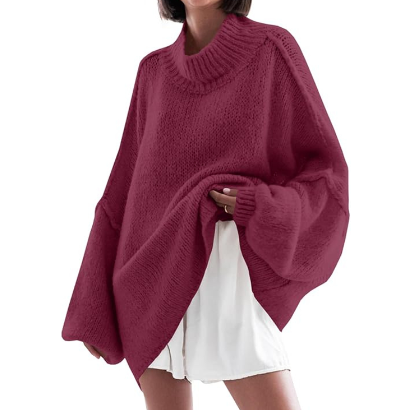  Womens Oversized Sweaters Mock Neck Batwing Long Sleeve 