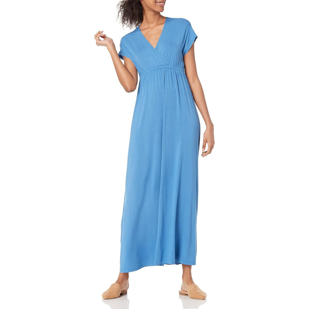 V Neck Short Sleeve Maxi Dress For Women