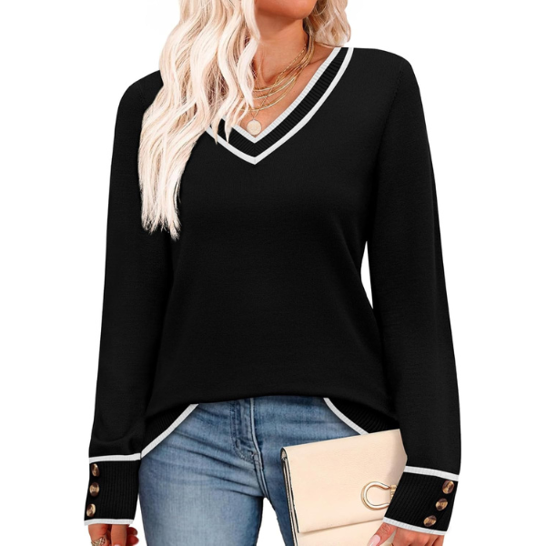 ightweight Sweaters for Women Long Sleeve V Neck Knit Outfits with Decorative Buttons 