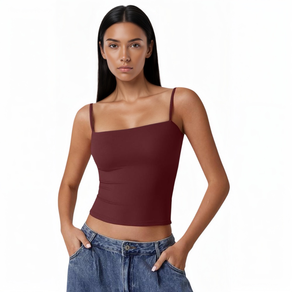 Double Lined Basic Tank Top Adjustable Spaghetti Straps Sleeveless