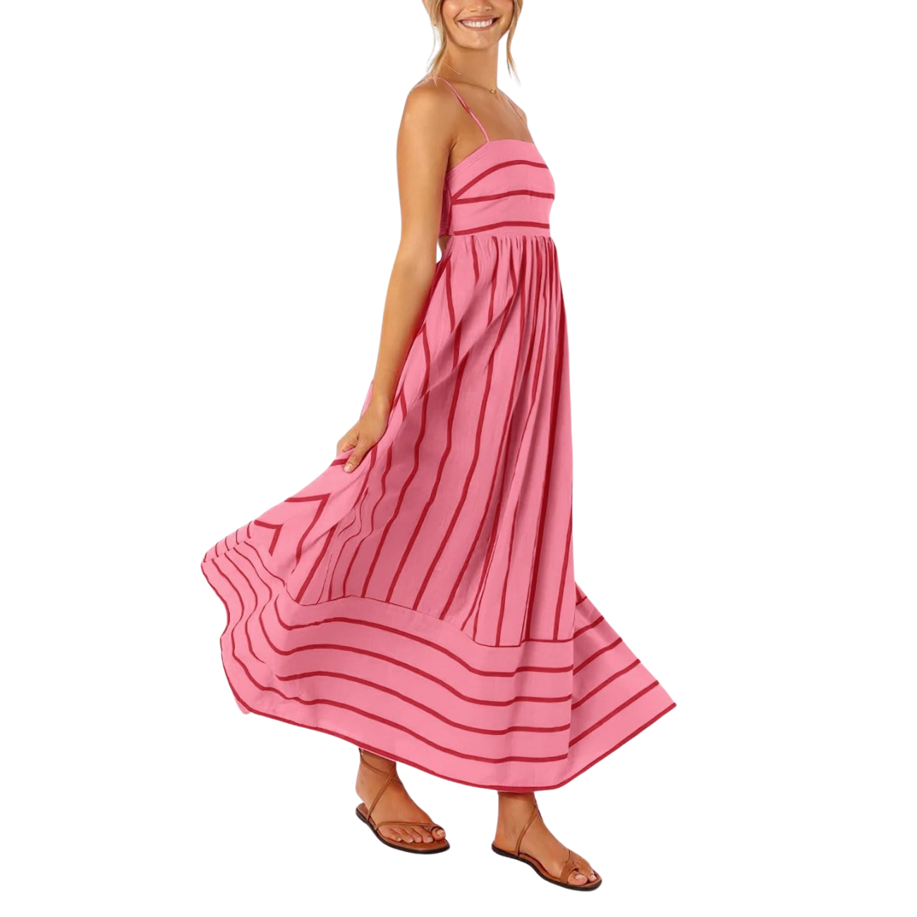 Striped Smocked Spaghetti Strap Maxi Dress For Women