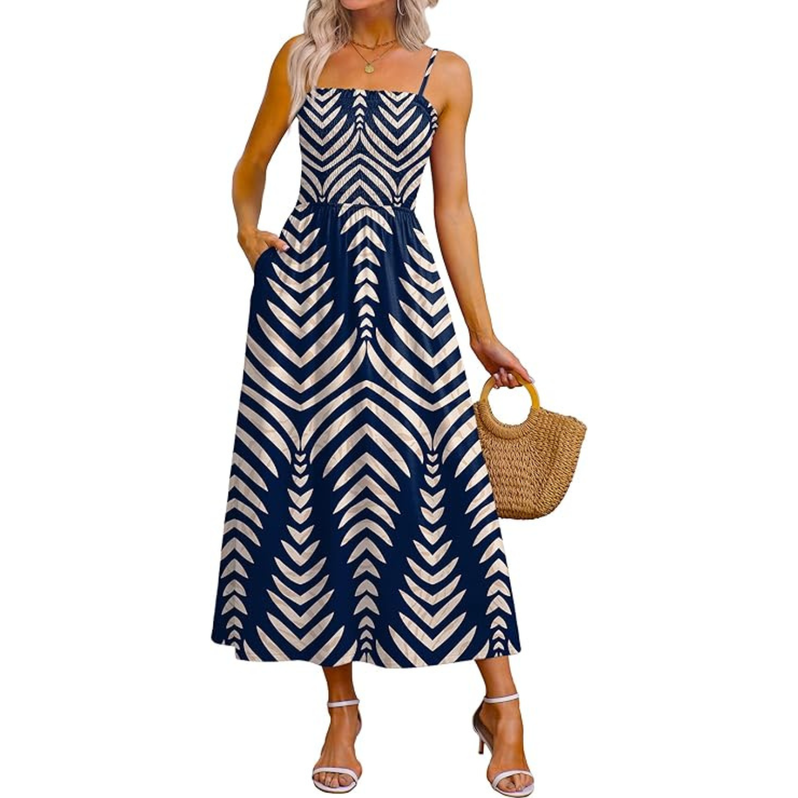 Summer Spring Casual Boho Beach Spaghetti Smocked Maxi For Women