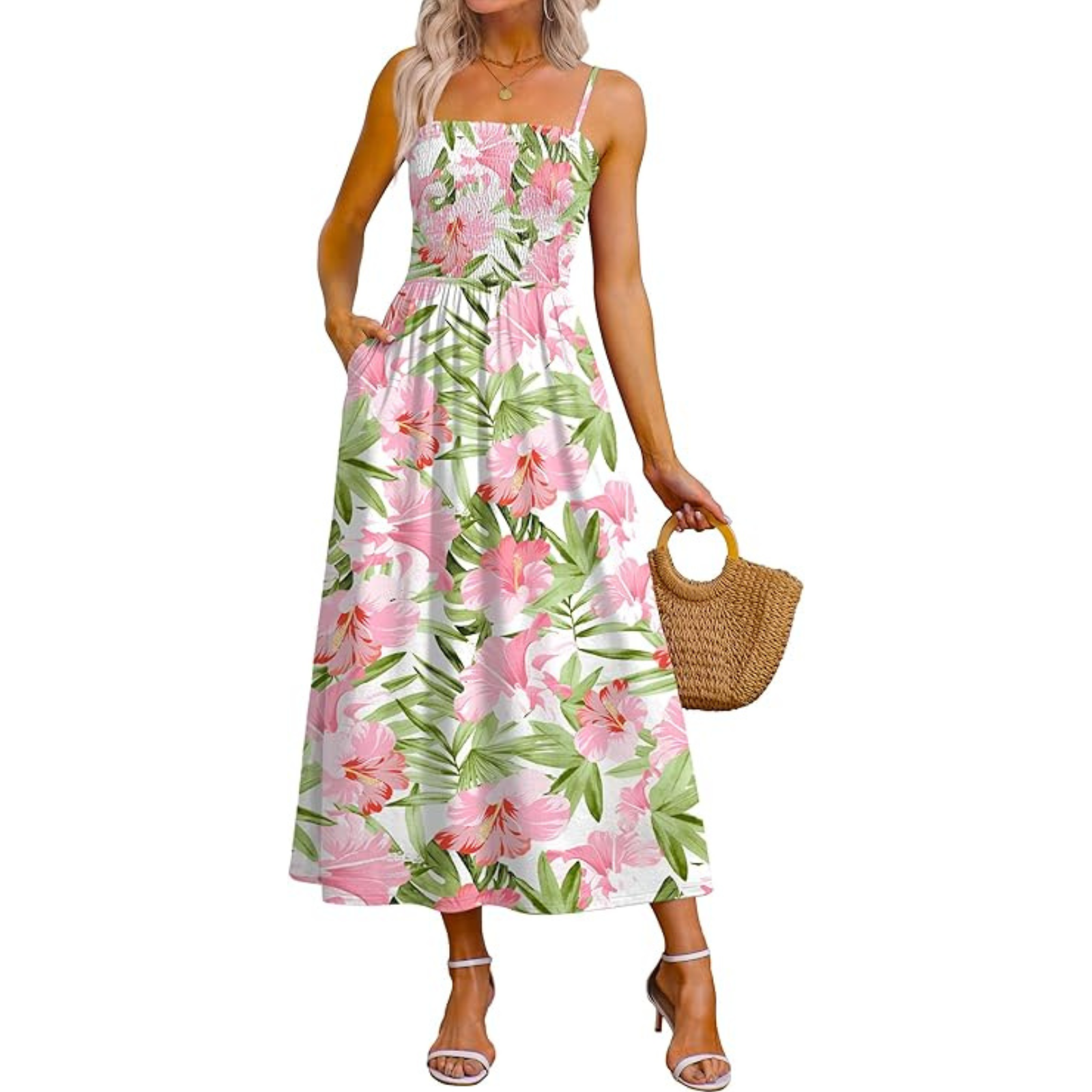 Summer Spring Casual Boho Beach Spaghetti Smocked Maxi For Women