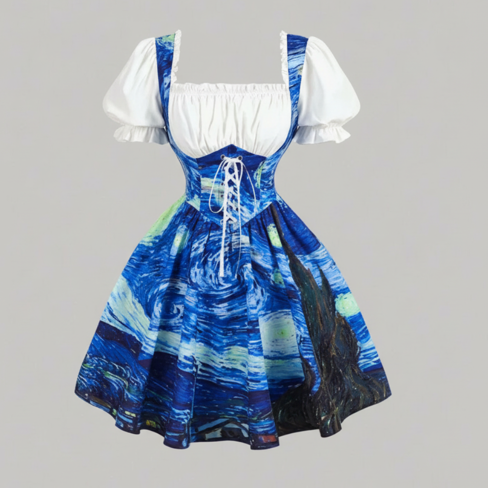 Cherry Printed A Line Summer Casual Dress For Women