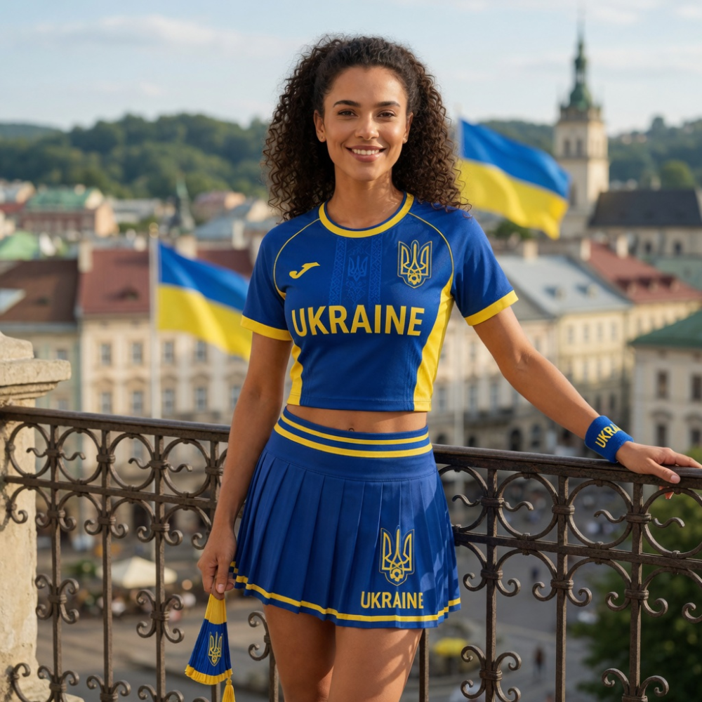 FIFA 2026 Ukraine Football Themed Two Piece Skirt Set For Women