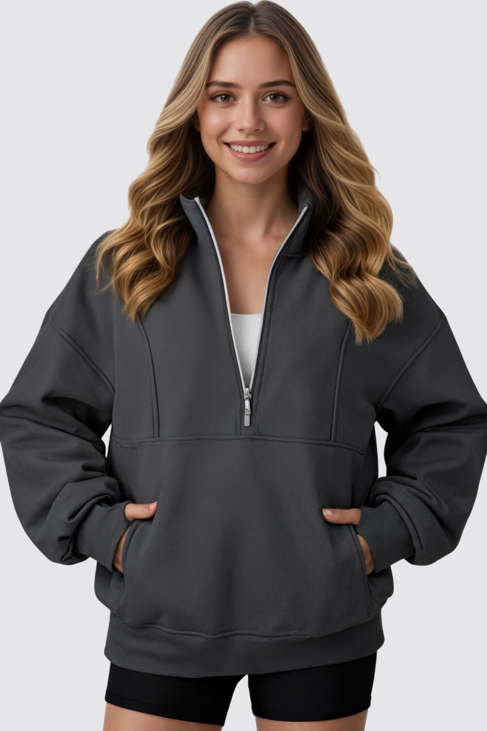 Quarter Zip Oversized Fleece Sweatshirt Cozy Pullover Hoodie