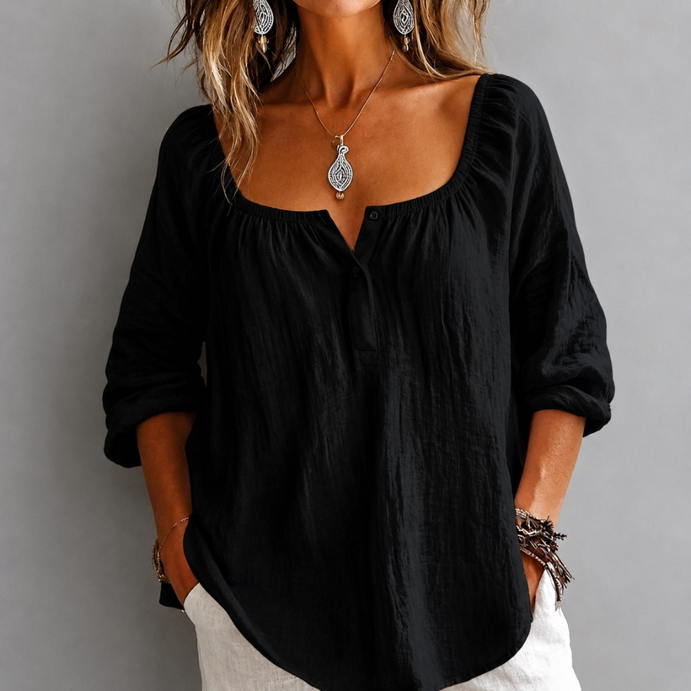 Solid Color Casual Loose Half Button Summer Shirt For Women