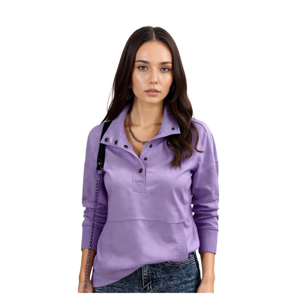 Women Lightweight Long Sleeve Button Loose Pullover Sweatshirt