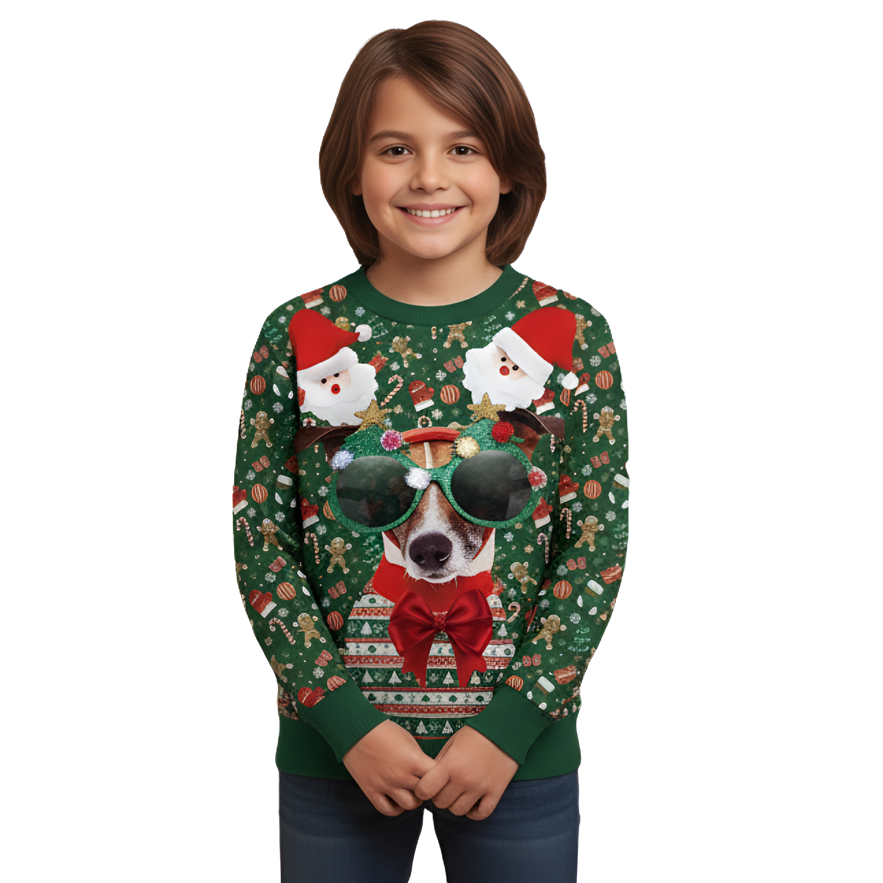 Christmas Ugly Sweater For Kids With Dog Graphic And Festive Pattern