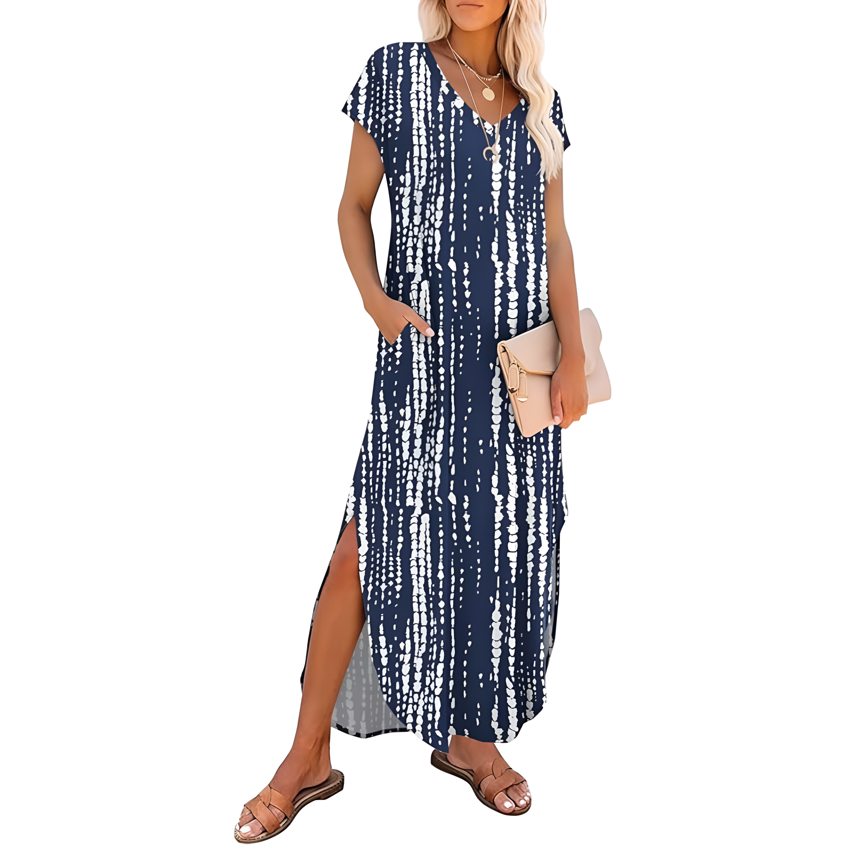 Summer And Casual V Neck Cap Sleeve Maxi For Women