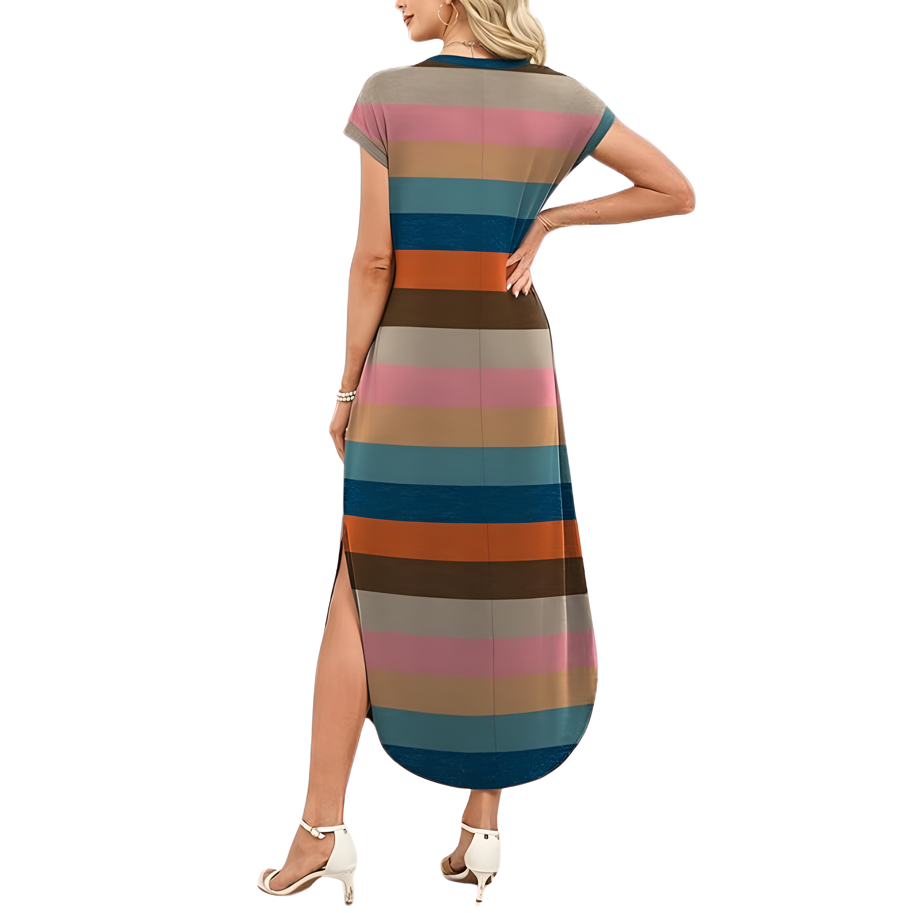 Summer And Cap Sleeve Crewneck Casual Beach Maxi For Women