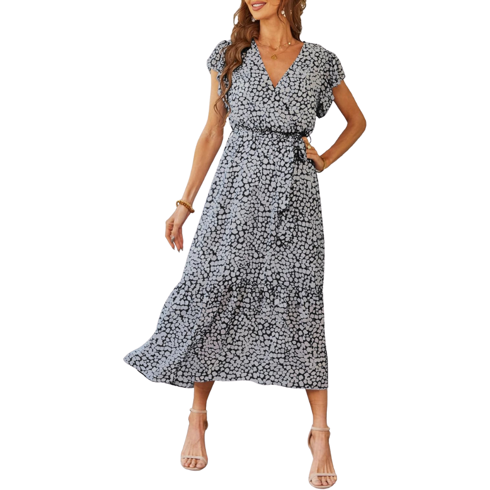 Floral And Boho Wrap Ruffle Maxi Dress V For Women
