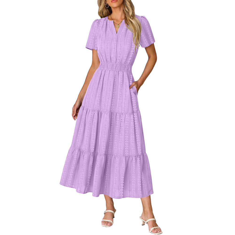 Casual And Short Sleeve V Neck Midi Maxi For Women
