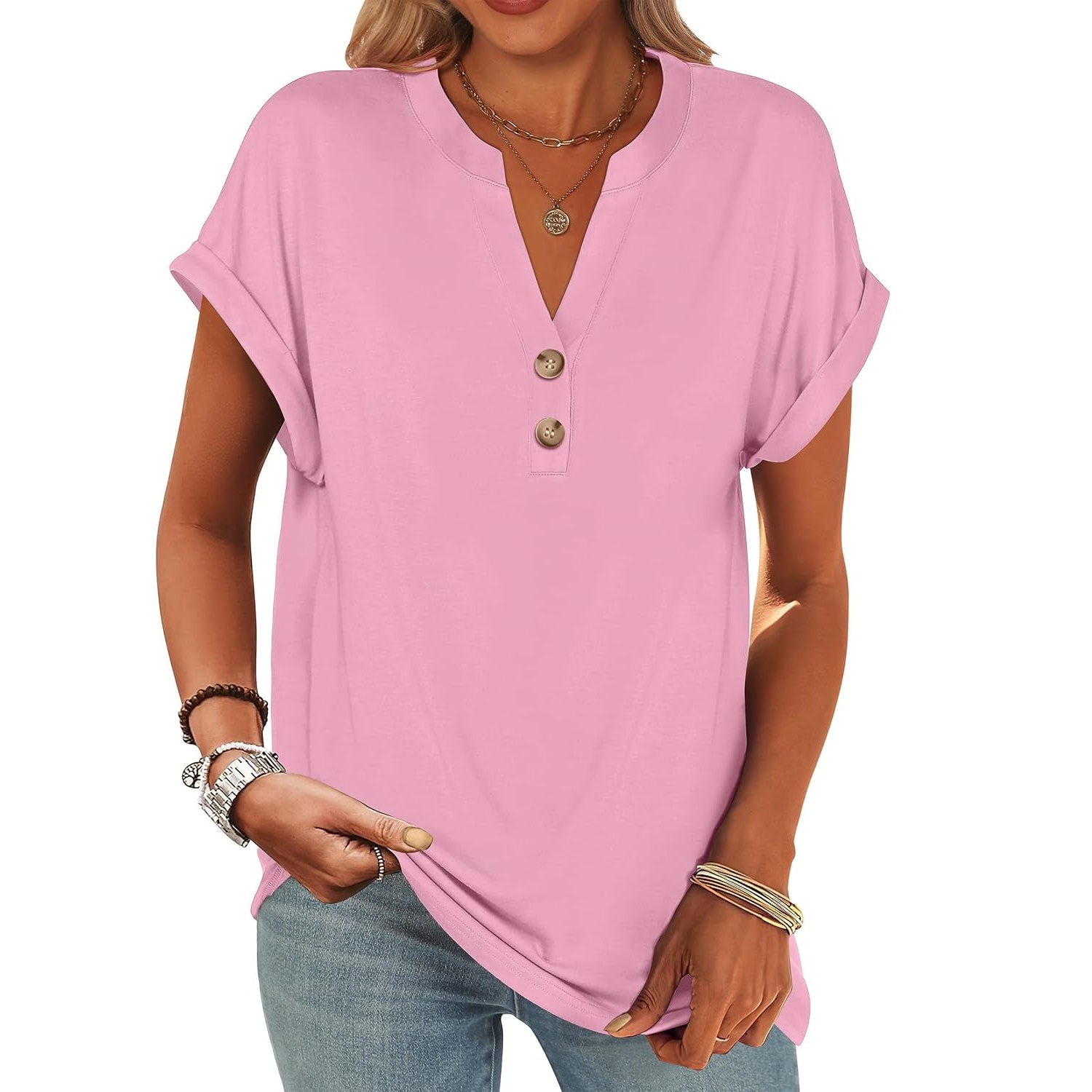 Summer Henley Casual Top For Women 