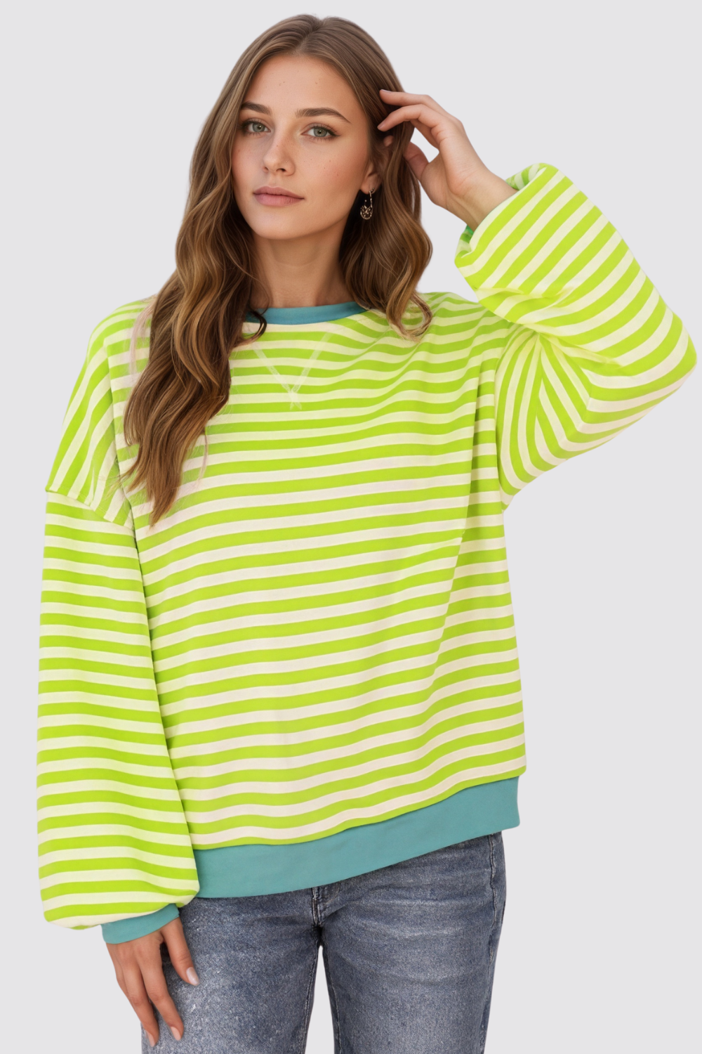 Oversized Striped Crewneck Pullover Long Sleeve Sweatshirt