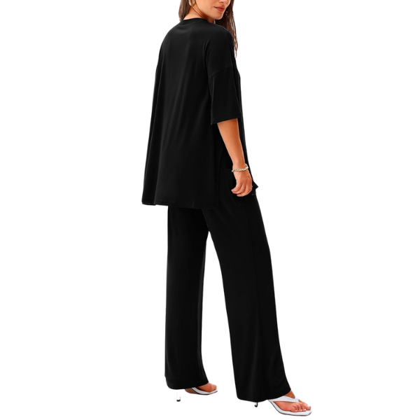 2 Piece Summer Lounge Set With Short Sleeve Top And Pants For Women