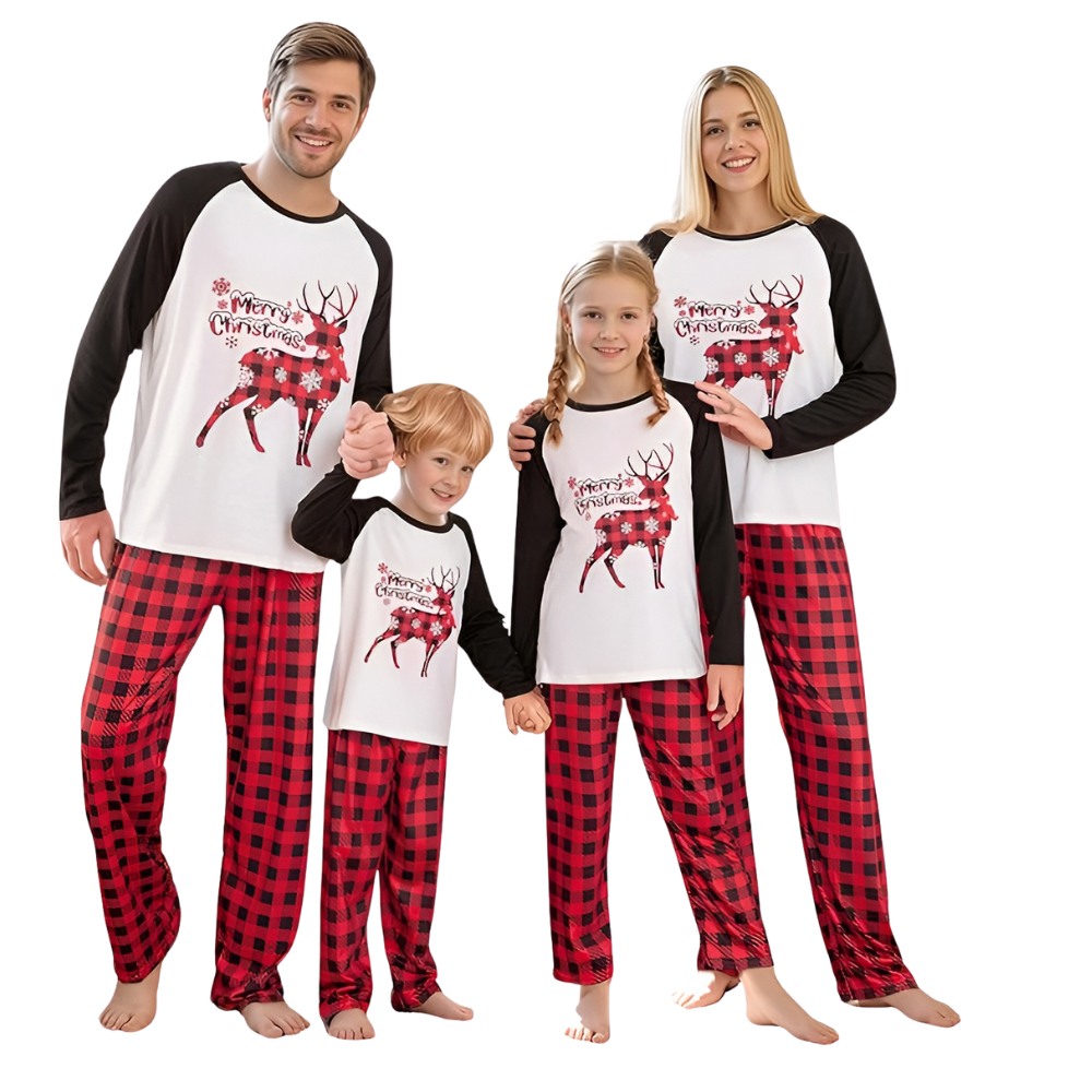 Plaid Reindeer Merry Christmas Printed Family Matching Pajama Set