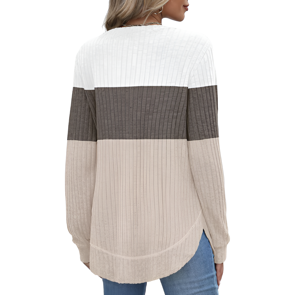 Tunic Tops for Women Loose Fit Dressy Long Sleeve Shirts Womens Sweaters Crew Neck Fall Clothing with Curved Hem