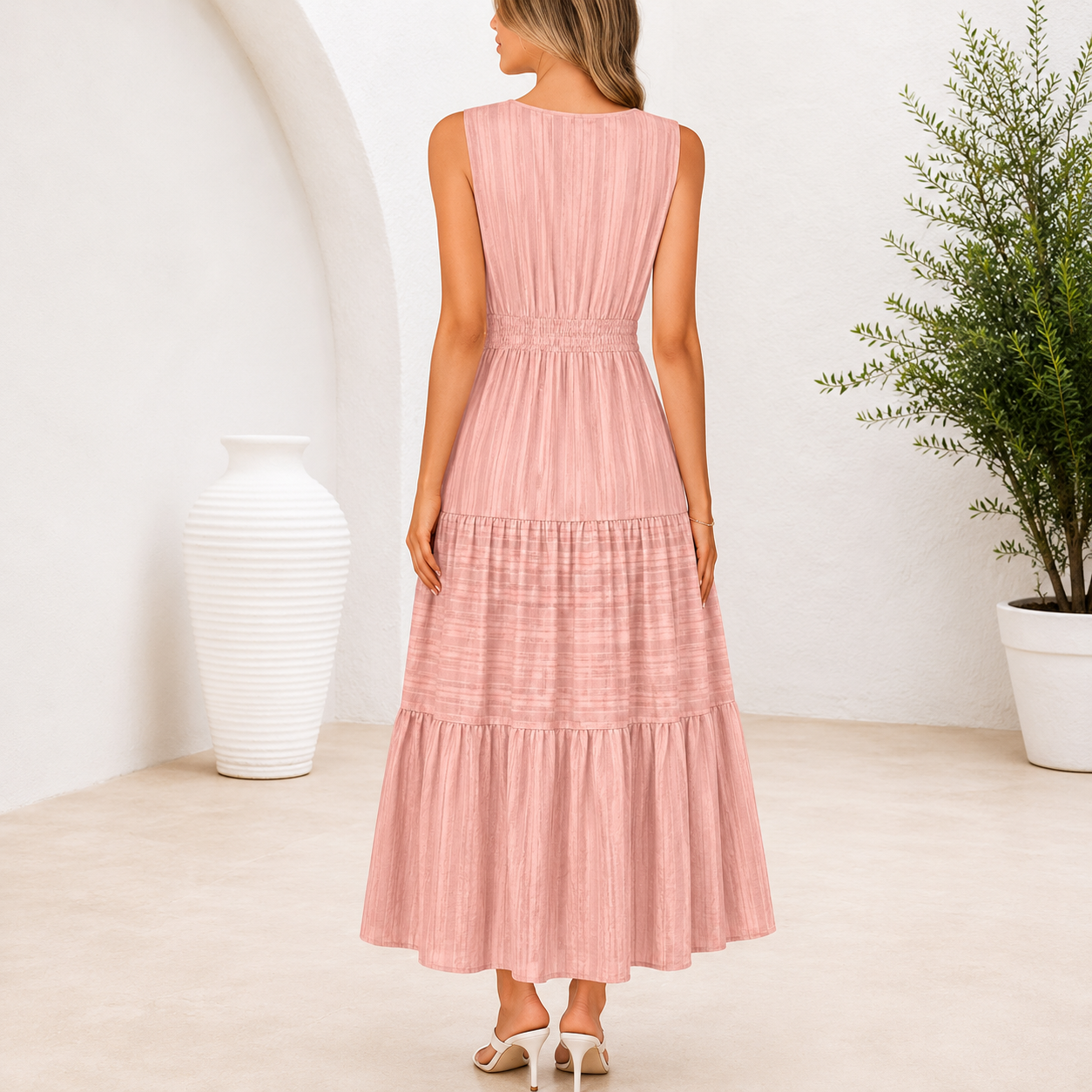 Summer Spring Casual Boho V Sleeveless Maxi Dress For Women