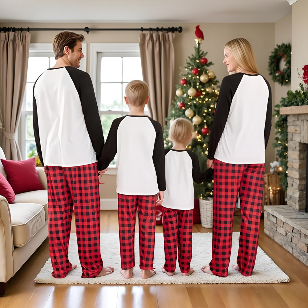 Plaid Reindeer Merry Christmas Printed Family Matching Pajama Set