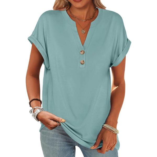 Womens Short Sleeve Henley Tops V Neck Dressy Casual Blouses Summer Trendy Tee Shirts 2026 Vacation Fashion Clothes