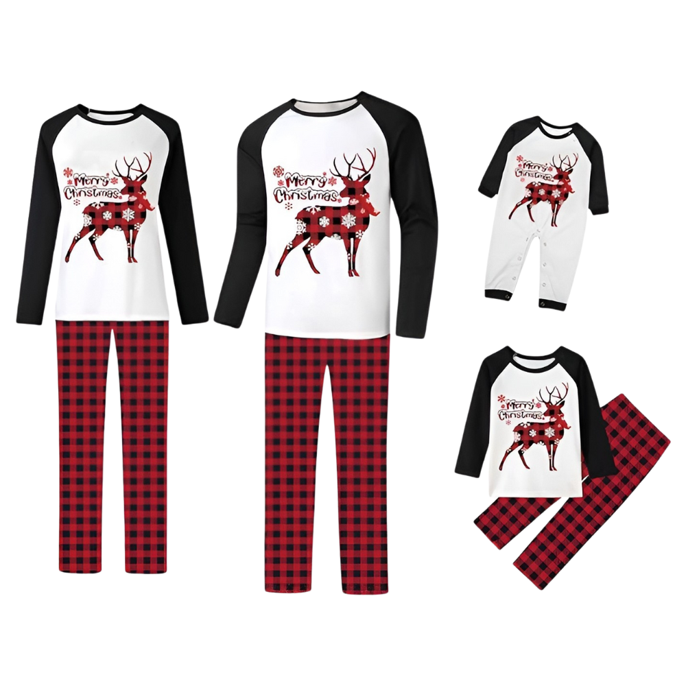 Plaid Reindeer Merry Christmas Printed Family Matching Pajama Set