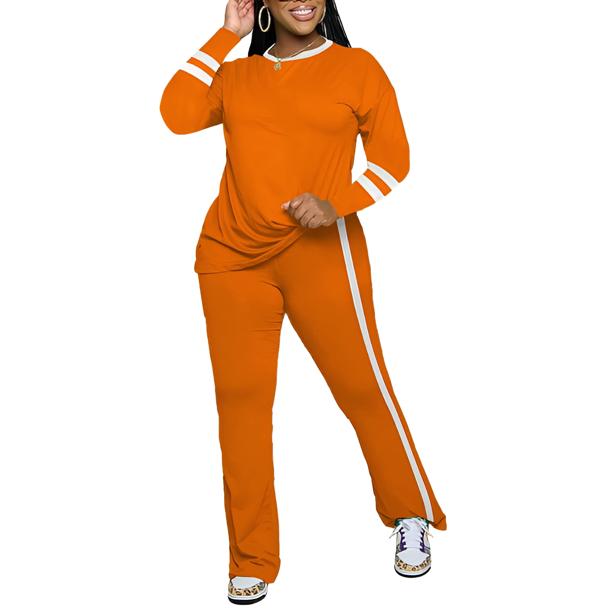 Two Piece Lounge Sets For Women With Long Sleeve Casual Top And Flare Pants