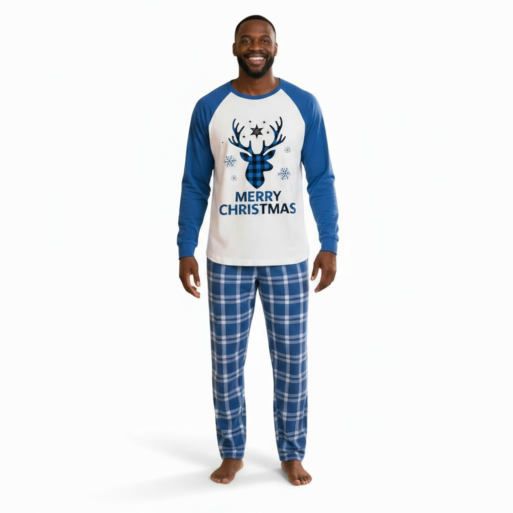 Plaid Reindeer Merry Christmas Printed Family Matching Pajama Set
