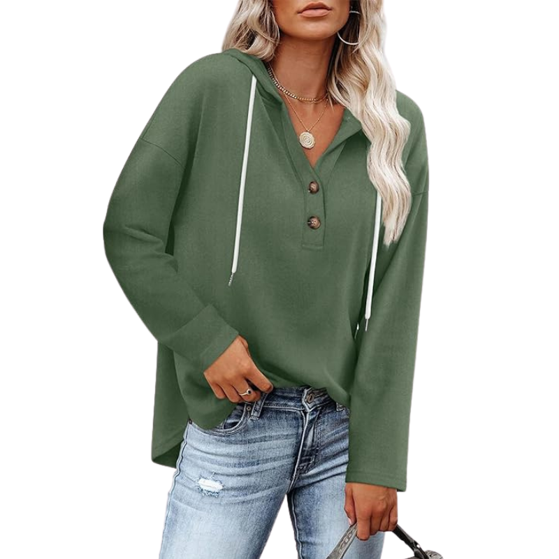 Womens Tops V Neck Button Sweatshirt For Women Pullover Long Sleeve
