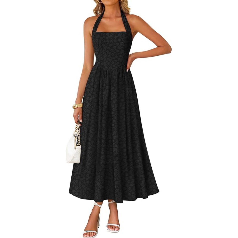 Summer Halter Sleeveless Floral A Line Maxi Dress For Women