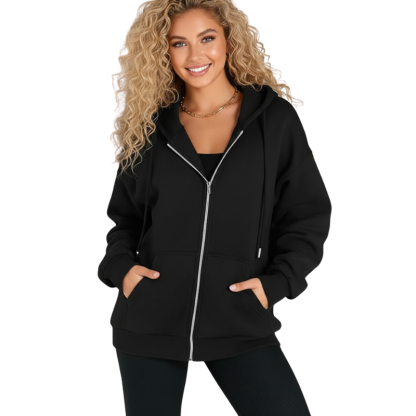 Womens Drawstring Zip Up Cute Hoodies Fall Jacket Oversized 